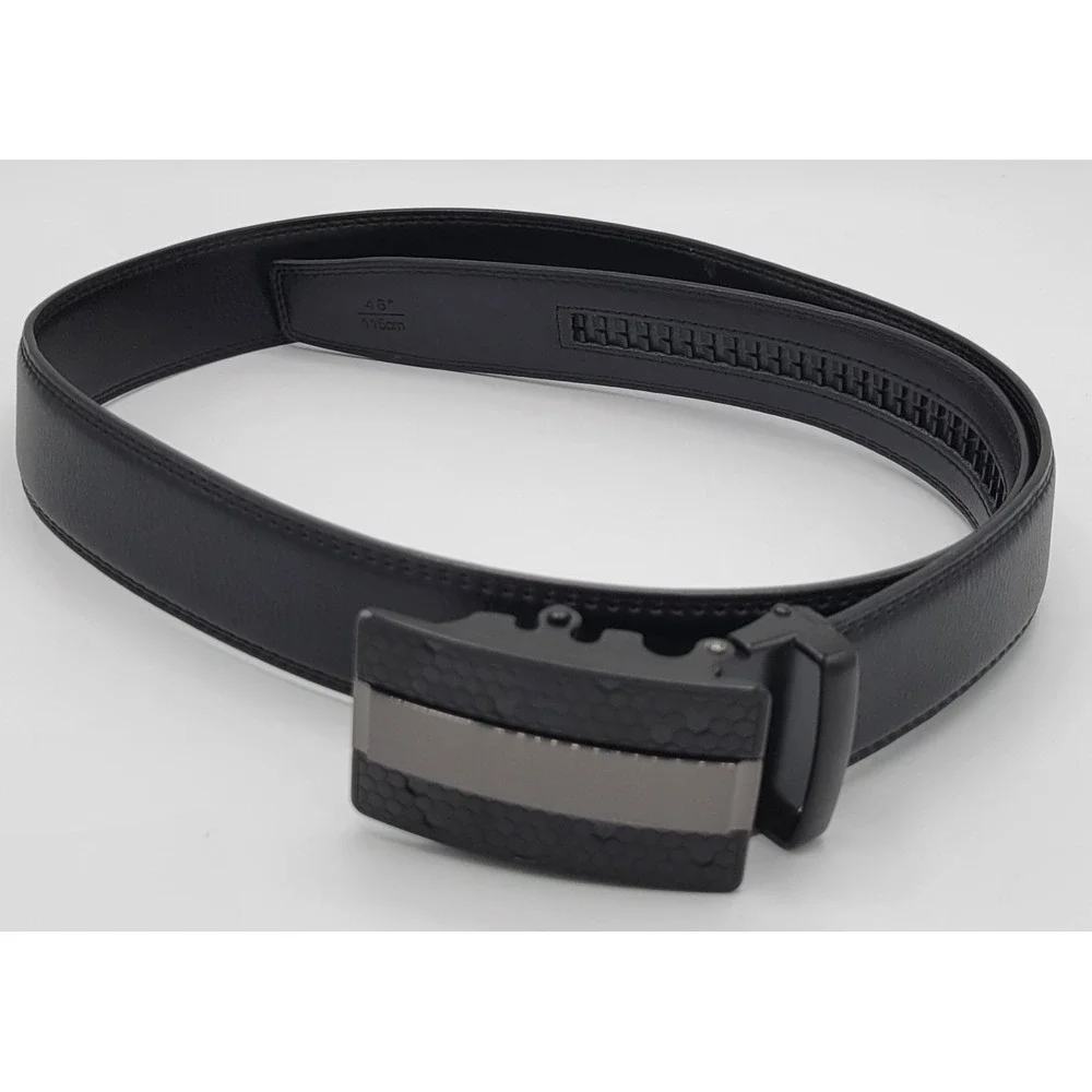 Black Ratchet Belt Automatic Slide Metal Buckle Hex Pattern Adjustable Mens 46